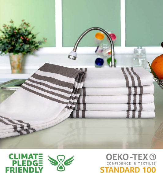 Urban Villa Kitchen Towels 100% Cotton Pack of 3, Highly Absorbent Quick Drying Super Soft Premium Dish Towel for kitchen with Hanging Loop Hand & Tea Towels - 20x30 Inch, (Dove Grey & White, Striped)