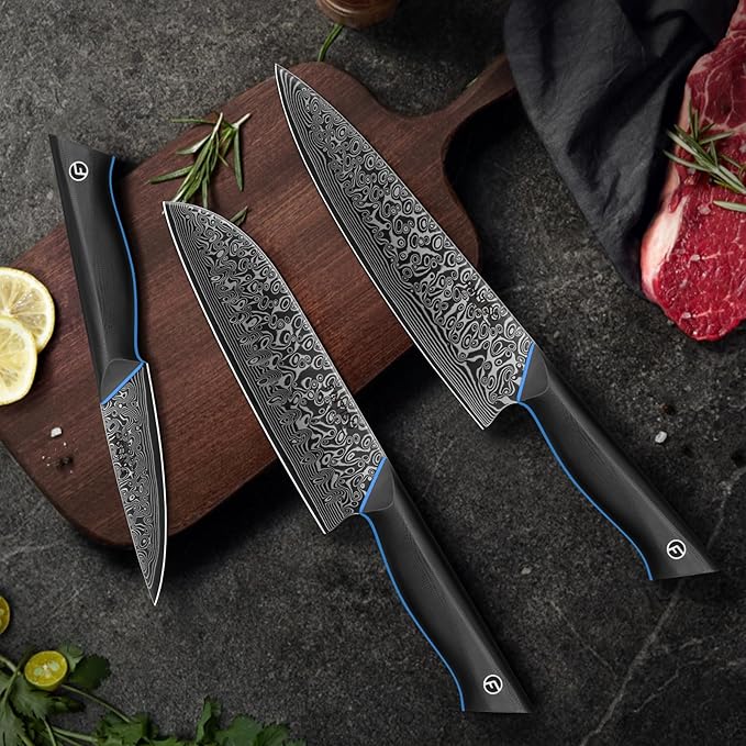 3PCS Kitchen Knife Set, Ultra Sharpe Chef Knife Set Forged of 67-Layer Japanese Damascus Steel, Premium Knives Set Professional Sharp Knives Set with G10 Handle