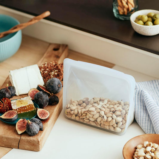 Stasher Premium Silicone Reusable Food Storage Stand-Up Mid Bag, Clear, Microwave, Sous Vide, Dishwasher, Oven and Freezer Safe, BPA Free, Leak-free, Eco-friendly, 56 Oz