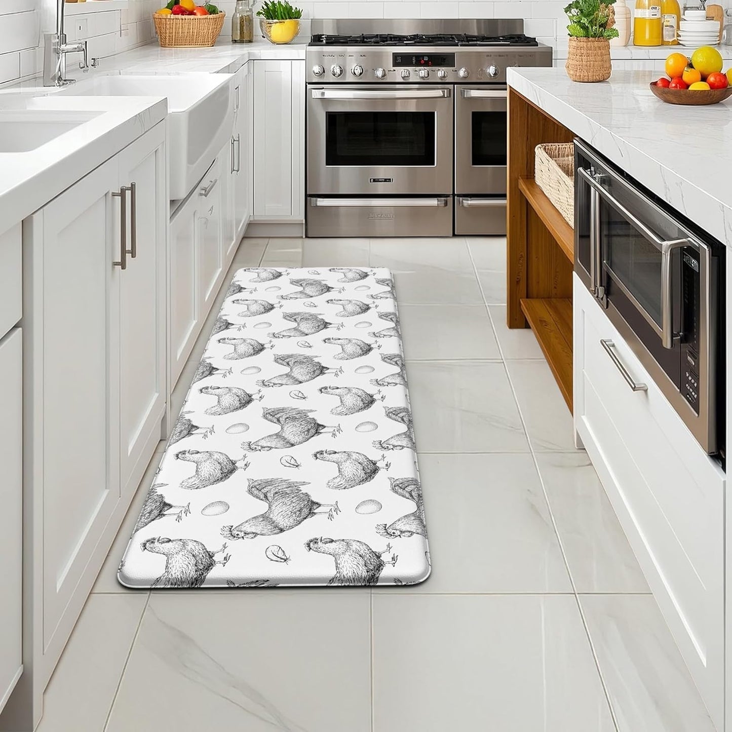 Farmhouse Kitchen Mat Rooster Rugs for Kitchen Floor Anti Fatigue Mat for Standing Desk Office Kitchen Floor Mats Non Slip Waterproof for Standing, 17.3"x 47"