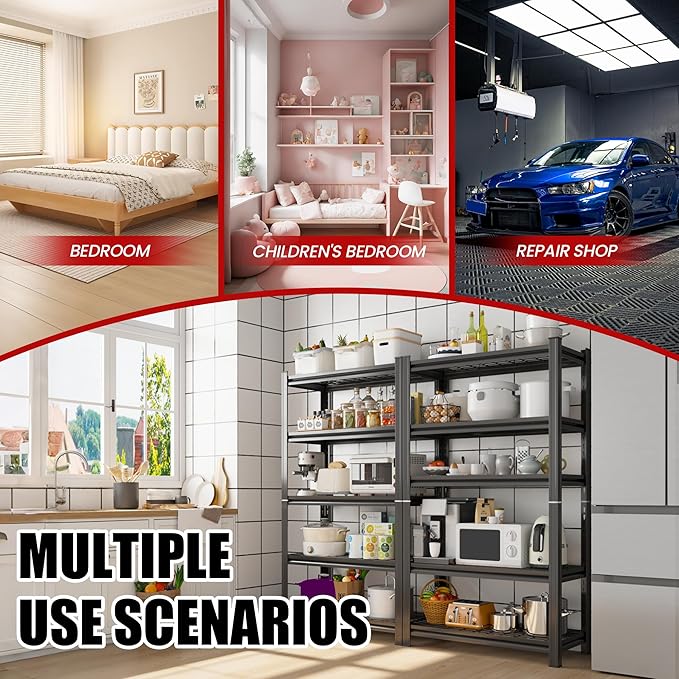 Wire Storage Shelving Unit, 5 Tier Adjustable Metal Shelves, Kitchen Shelves Metal Organizer Wire Rack, Industrial Utility Shelf Rack for Kitchen, Laundry Room, Pantry, Warehouse