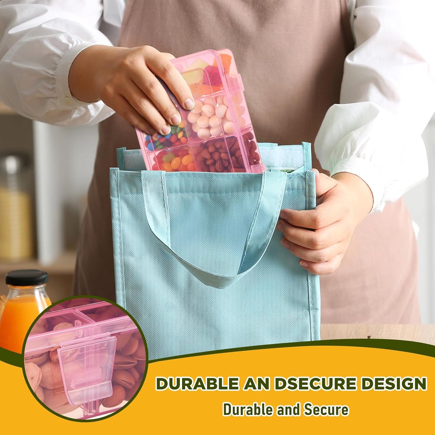 Thyle 3 Pcs Snack Box Container 8 Compartments Snack Containers Reusable Transparent Lunch Box Organizer Small Plastic Food Storage with Lids for Meal Prep School Work Travel (Clear Blue Pink)