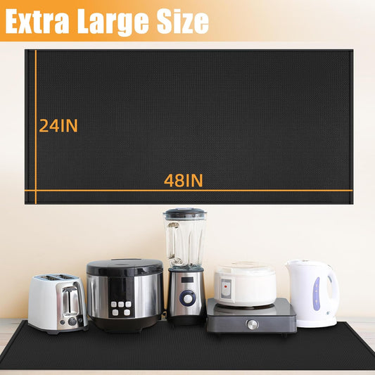 Extra Large Heat Resistant Mat for Countertop, 24 x 48in Fireproof Silicone Mats for Kitchen Counter, Easy to Clean Countertop Protector Mat for Air Fryer, Coffee Maker, Toaster, Oven, Black