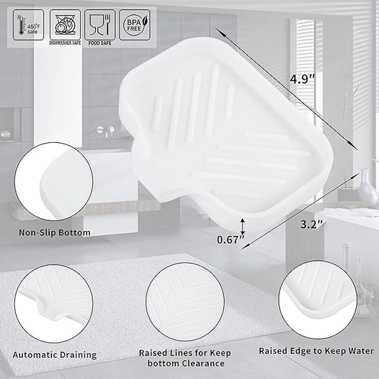 Silicone Bathroom Soap Dishes with Drain Spout-Bathroom and Kitchen Sink Organizer,Sponge Holder,Dish Soap Tray,Perfect for Dispenser,Scrubber,Bottle,Cup on Sink or Counter-White 4.9"×3.2"