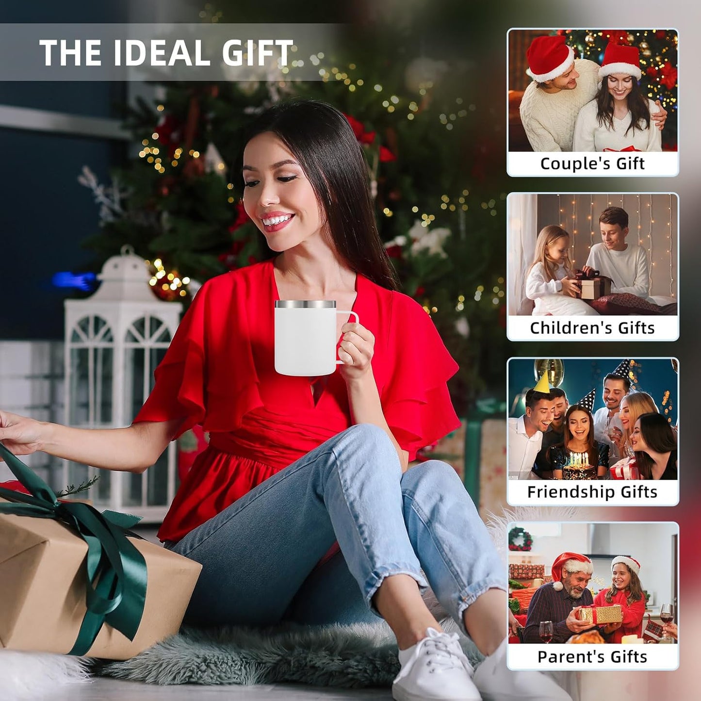 Volhoply 14oz Insulated Stainless Steel Coffee Mug with Lid Bulk 8 Pack,Not Suitable for Sublimation,Double Wall Vacuum Travel Coffee Cup with Handle, Reusable Metal Camping Mugs Keep Cold(White,8)