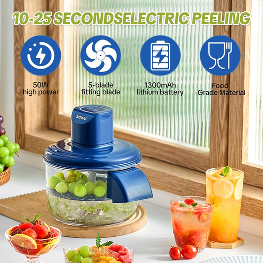 Kawu Electric Grape Peeling Machine, Portable Automatic Garlic Peeler Machine with 5 Blades, USB Rechargeable, Smart Fruit Machine Remover Tool for Small Fruits, Effortless Peeling for Home Kitchen
