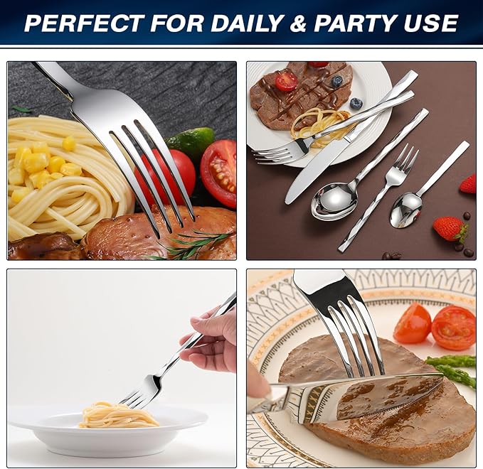 40-Piece Silverware Set, Luxury Silverware Set for 8, Stainless Steel Flatware with Diamond Cut Pattern, Mirror Polished Utensil Sets, Dishwasher Safe