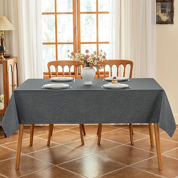 Fabric Rectangle Grey Table Cloth, Faux Linen Textured Stain Resistant & Washable Rectangular Tablecloth, Reusable for Dinning Kitchen Party, 54 x 72 Inch