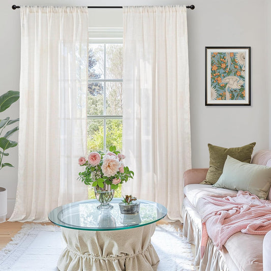 BGment 90 Inches Long Linen Semi Sheer Curtains for Living Room, Light Filtering Window Treatments Drapes with Rod Pocket Lightweight for Farmhouse Bedroom, 2 Panels, 52 Inch Wide Each Panel