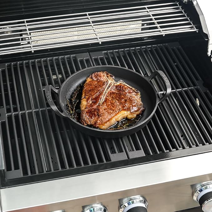 onlyfire Pre-Seasoned Cast Iron Skillet, Frying Pan with Nonstick Perforated Grill Surface and Dual Handles, 10 Inch Cast Iron Pan - Compatible With All Stovetops - Oven Safe & Rust Resistant