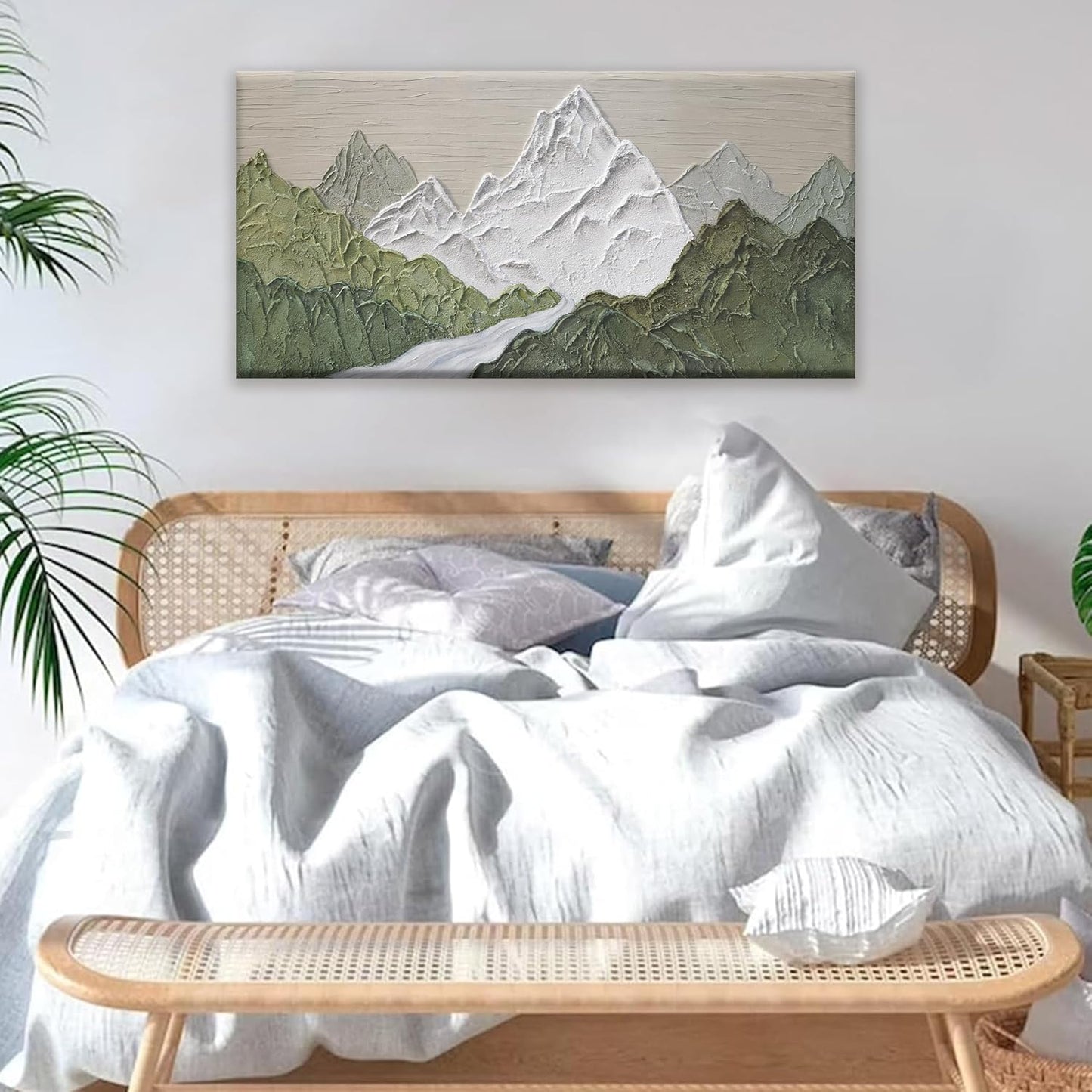 YISXINOAG Mountain Abstract Wall Art For Living Room Modern Canvas Art Wall Decor Print Green Wall Art Abstract Mountain Forest Landscapes Print Painting Ready To Hang Wall Pictures 24×48 In