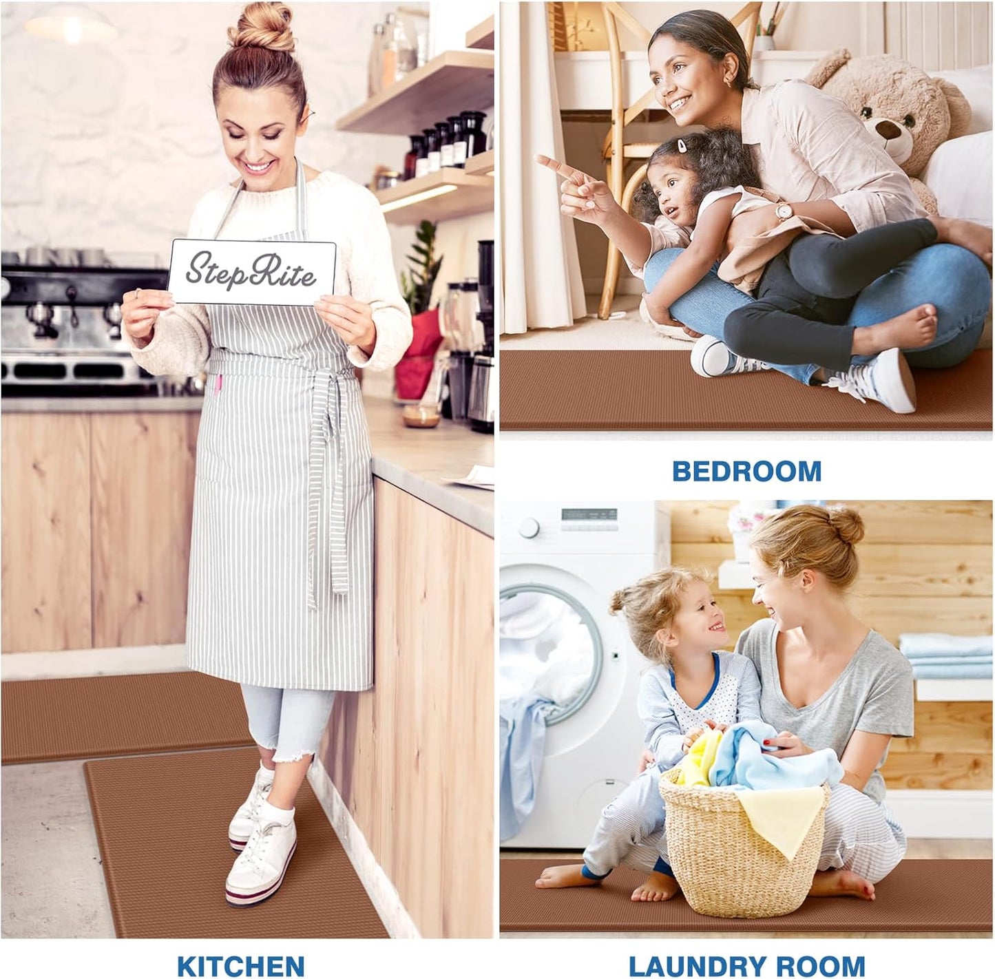 StepRite Kitchen Mats, 2PCS Kitchen Rugs, Cushioned Anti Fatigue Kitchen Mats for Floor, Non-Slip Standing Desk Mat, Waterproof Kitchen Rug Set for Floor, Office, 17.3"x30"+17.3"x47", Terracotta Brown