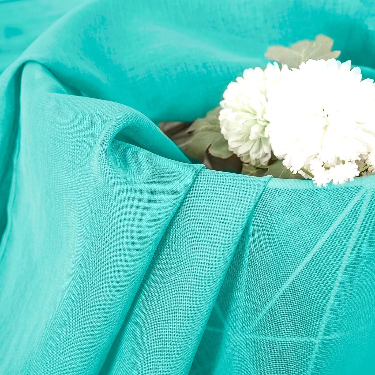 Tollpiz Short Sheer Curtain Living Room Linen Textured Curtains Sheer Light Filtering Voile Rod Pocket Curtain for Bedroom, 38 x 54 inches Long, Aqua Blue, Set of 2 Panels