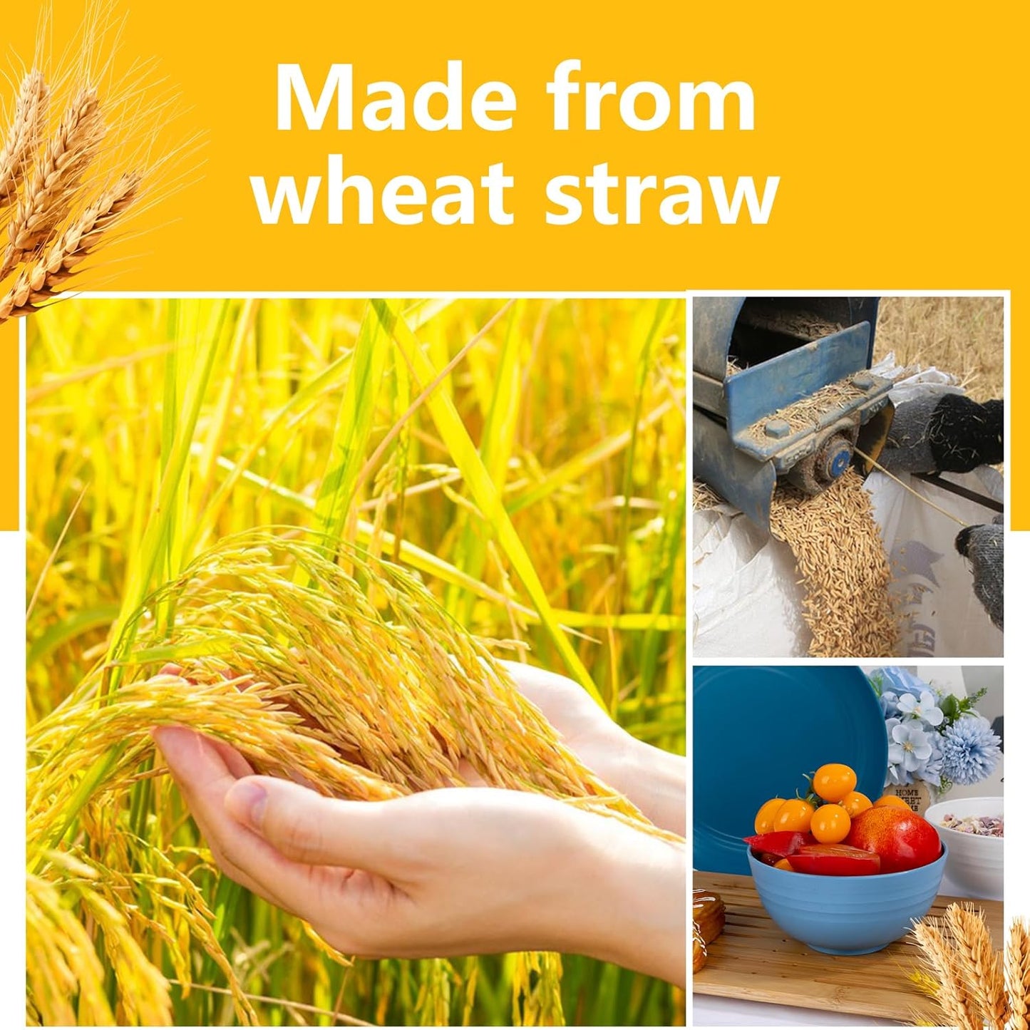 Rubtlamp 16pcs Wheat Straw Dinnerware Set, Unbreakable Plates And Bowls Sets of 4, Plastic Plates Set Reusable (Cold Four Colors) for Camping