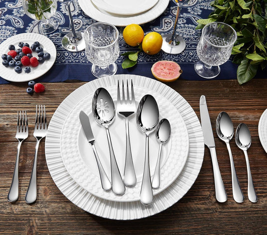 KEAWELL Premium Verona 45-Piece Silverware Set for 8 – Heavy Duty 18/10 Stainless Steel, Brilliant Mirror Finish, Smooth Edges, Dishwasher Safe (45, Silver)