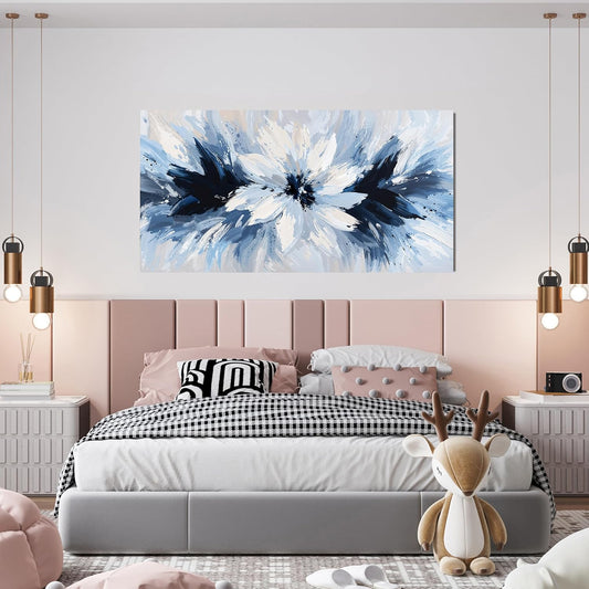 Canvas Wall Art Decor Wall Art Pictures For Living Room White Flower Wall Art Prints Modern Blue Wall Art Decorations 20" X 40" Abstract Canvas Art Wall Decor Artwork for Walls Bedroom Office Decor
