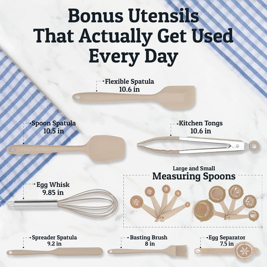 Priority Chef Stainless Steel Mixing Bowls with Lids Set, Metal Nesting Bowls with Airtight Lids, Graters, Non-Slip Base & Measurement Marks, Includes Utensil Set for Prep, Baking & Storage, Khaki