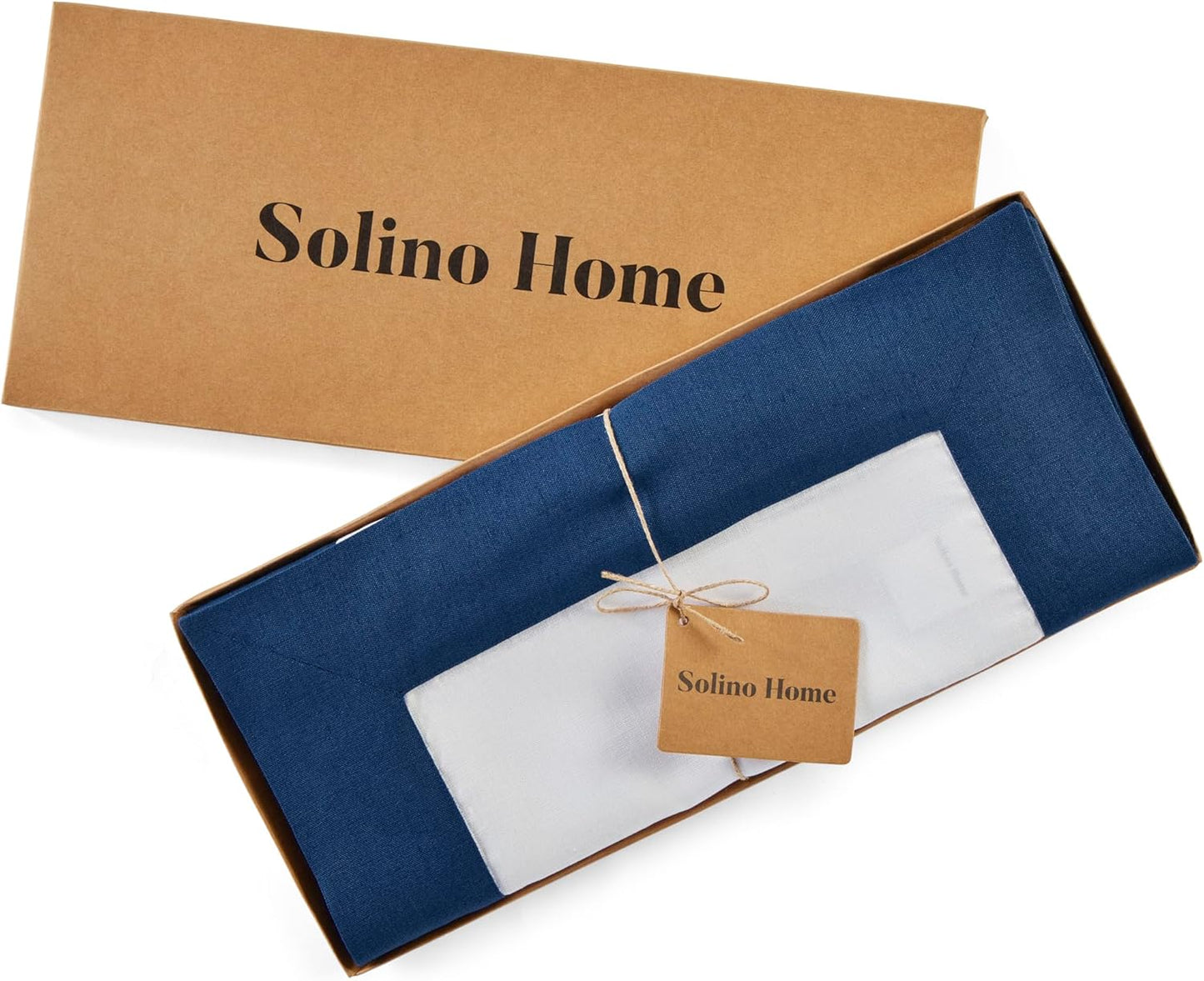 Solino Home Linen Table Runner 120 Inches Long - Indigo Blue and White 100% Pure Linen 14 x 120 Inch Table Runner for Dining, Fall, Autumn, Thanksgiving - Contempo