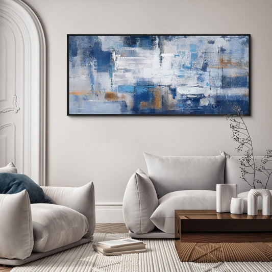 KLAKLA Living Room Wall Art - Navy Blue Abstract Large Paintings Artwork Picture Framed Canvas Bedroom Office Home Decoration Huge Art Work for Wall Decor - 70x31 Inches