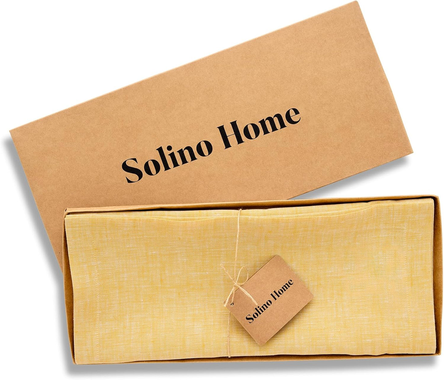 Solino Home Linen Small Table Runner 36 Inches - Athena, 100% Pure Linen Chambray Mustard Yellow Table Runner 14 x 36 Inch Ideal for Dresser and Coffee Tables