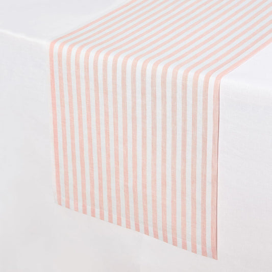 Solino Home Linen Table Runner 72 Inches Long - Amalfi Stripe, 100% Pure Linen Coral and White Table Runner 14 x 72 Inch for Dining, Dresser