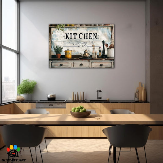 GUTTATY Farmhouse Wall Art Rustic Kitchen Decor, Ready to Hang Graffiti Kitchen Canvas Print Spoon And Vegetable,Vintage Posters Prints for Dinning Room Home Kitchen Restaurant Painting 32×48 Inch
