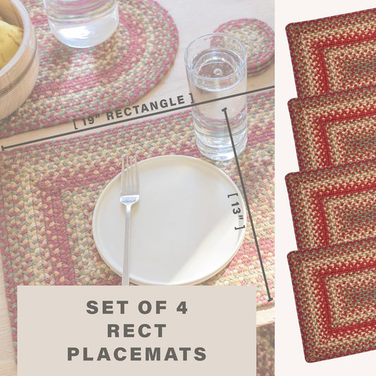 Homespice Cider Barn Jute Woven Placemats, Warm Country Rustic Decor, Set of 4, Red 13x19 Rectangle Table Mats - Vibrant Colors, Durable, Easy to Clean and Protects Furniture