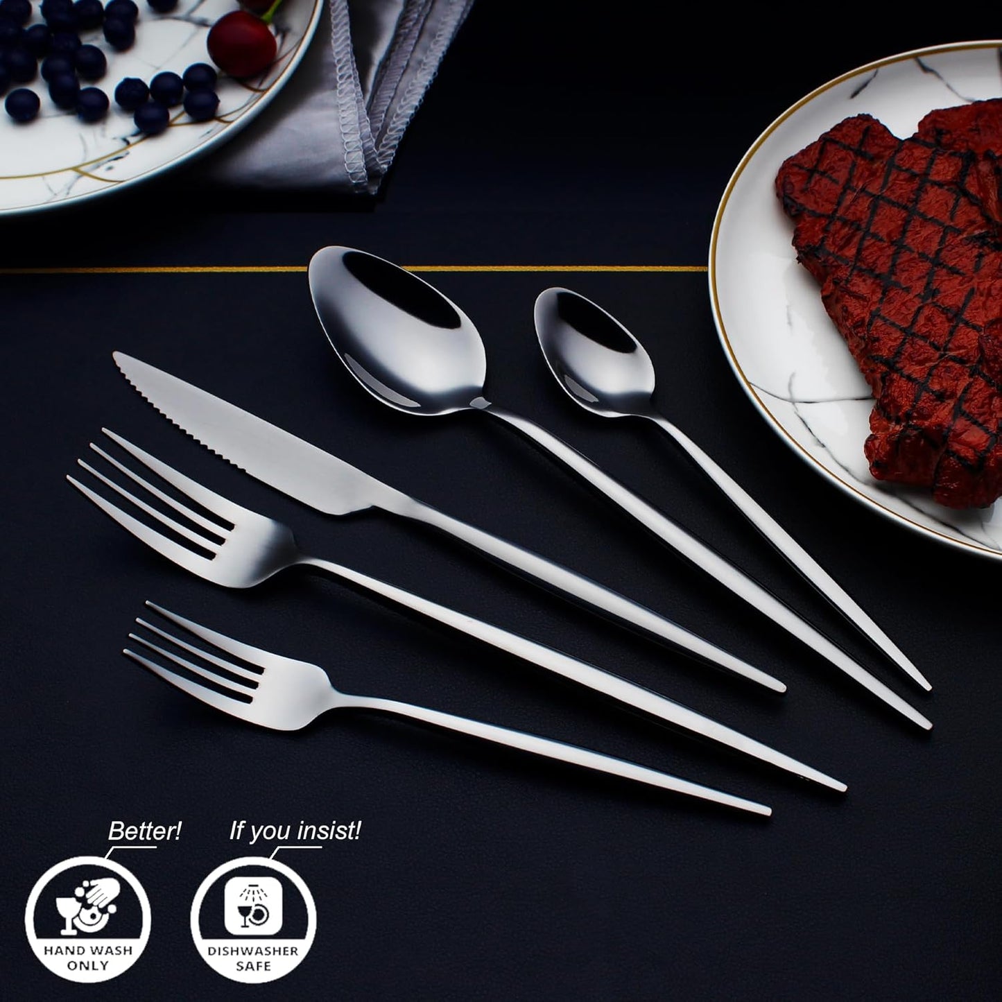 20 Piece Luxury Silverware Set for 4 Black Mirror-Polished 18/10 Stainless Steel Heavy Flatware Set Modern Cutlery Set Knife/Fork/Spoon with Gifts for Home & Restaurant