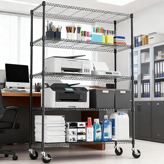 5 Tiers Shelf 1750 lbs Steel Storage Shelving Utility Shelving Unit Steel Organizer Wire Rack for Home,Kitchen,Office,Garage Black 17.7" D x 47.2" W x 76.8" H