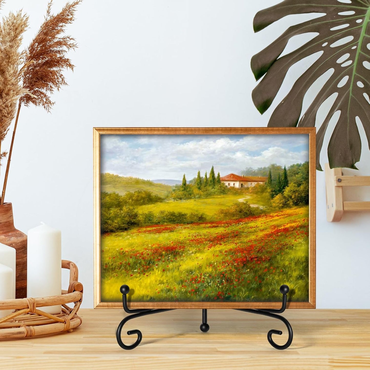 6 Pcs 3 Size Black Plate Stands for Display, 4 6 8 Inch Holder & Cup and Saucer Display Stand for Picture Frames, Book, Card, Mug Organizer, Bowl, Decorative Plates, Tablet, Art