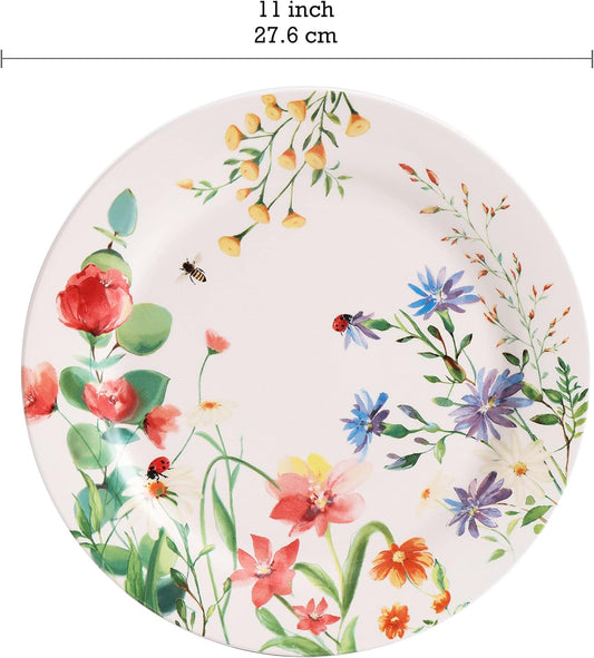 Bico Summer Provence Dinner Plates Set of 4, 11 Inch Large Ceramic Plates for Pasta, Steak, Stylish Serving Dishes, Microwave and Dishwasher Safe, Gift for Housewarming and Thanksgiving