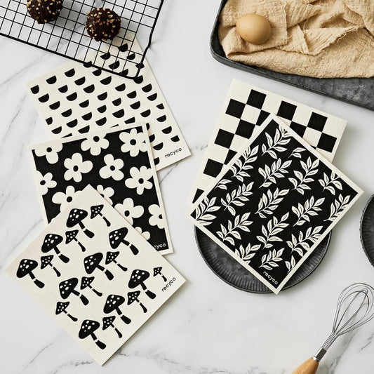 RECYCO Swedish Dishcloths for Kitchen | 5 Pack Mystic Meadows Washable Dish Rags | Cellulose Reusable Cleaning Paper Towels | Absorbent Counter Dish Cloth Sponge Kitchen Wipes, 8" L x 7" W