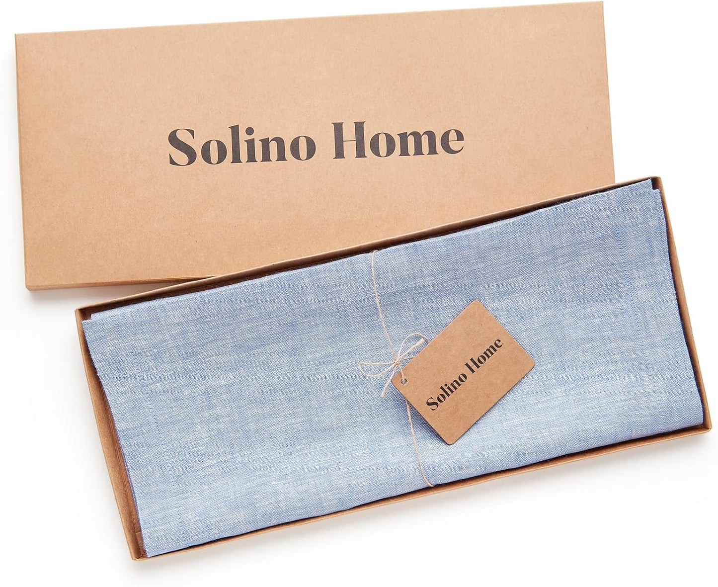 Solino Home Linen Table Runner 90 Inches Long - Athena, 100% Pure Linen Chambray Blue Table Runner 14 x 90 Inch for Dining, Christmas