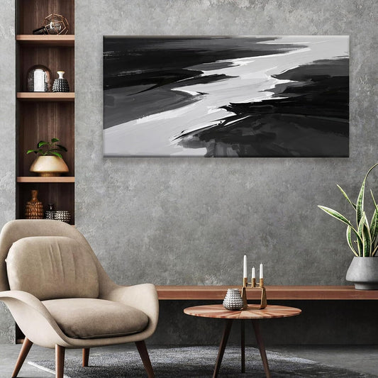 Canvas Art Wall Decor Prints Black And White Abstract Wall Art Painting Modern Grey Abstract Wall Decor Artwork For Living Room Pictures For Bedroom 24x48 In