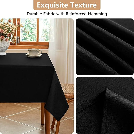 Fabric Black Rectangle Table Cloth, Faux Linen Textured Stain Resistant & Wipeable Rectangular Tablecloth, Easy Clean for Dinning Banquet Party, 60 x 120 Inch
