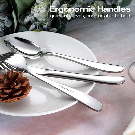 Onader 65 Piece Heavy Duty Silverware Set with Serving Pieces, Stainless Steel Cutlery Flatware Set for 12