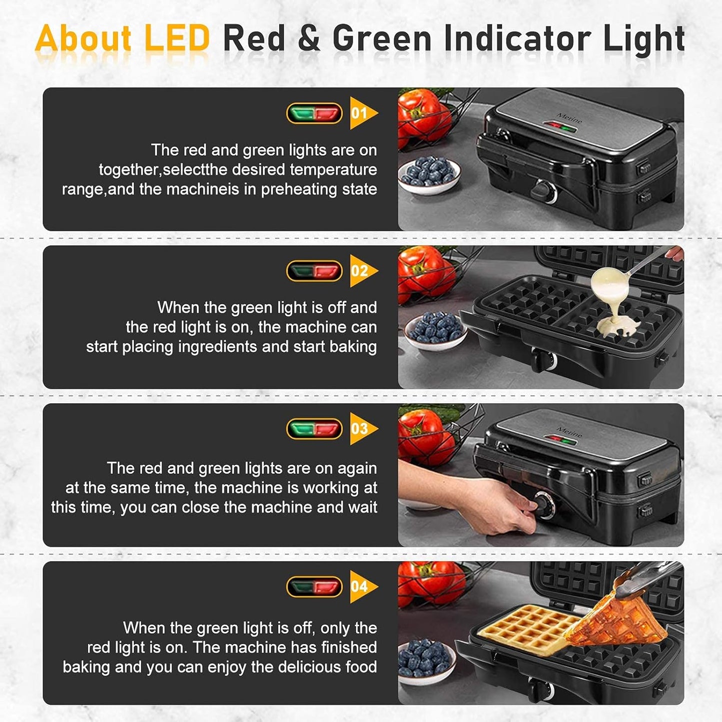 3-in-1 Belgian Waffle Maker 1200W, Stainless Steel Waffle Iron & Sandwich Press with Removable Nonstick Plates, 5-Gear Temperature Control, Cool Touch Handle, Easy to Clean for Family Breakfast