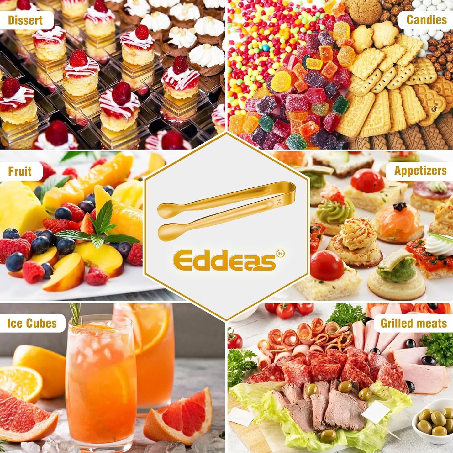 12PCS Mini Tongs For Serving, 2 Sizes 6 & 4 Inch Ice Tongs Mini Gold Sugar Stainless Steel Tong, Small Kitchen Tiny Food Tongs for Appetizers,Tea Party, Coffee Bar,Desserts & Ice Bucket