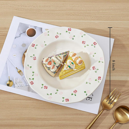 Koythin Ceramic Straw Hat Ramen Bowl Set, Pasta Bowls, Salad Serving Bowl for Noodle, Dinner, Salad, Microwave Dishwasher Safe (Red Rose Small Fragmented Flowers)