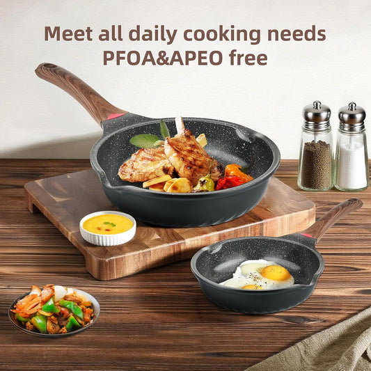 Vinchef Non Stick Frying Pans Set,10" & 12" Ceramic Pan with Lid, Deep Frying Pan & Saute Skillet, PFAS PFOA & PTFE Free, Visual Heat Indicator, Induction Ready, Frying Pans Nonstick Skillet with Lid