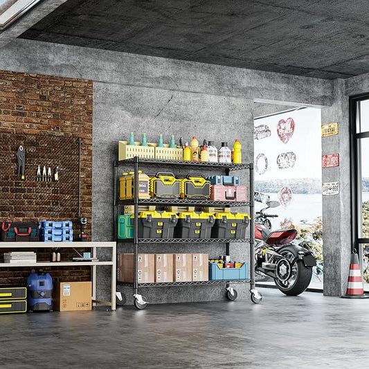 IZEUK 4-Tier Adjustable Heavy Duty Metal Storage Shelving Unit, Wide Utility Rack Organizer for Garage, Kitchen, Office, Basement, Warehouse (Black, 15.7" D x 33.5" W x 70.5" H)