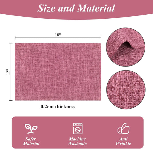 SHACOS Woven Fabric Placemats Set of 4 Heat Resistant Place Mats Non Slip Washable Double Layer Cloth Placemats Reversible Table Mats Kitchen Dining Table Decor (4, Hot Pink)