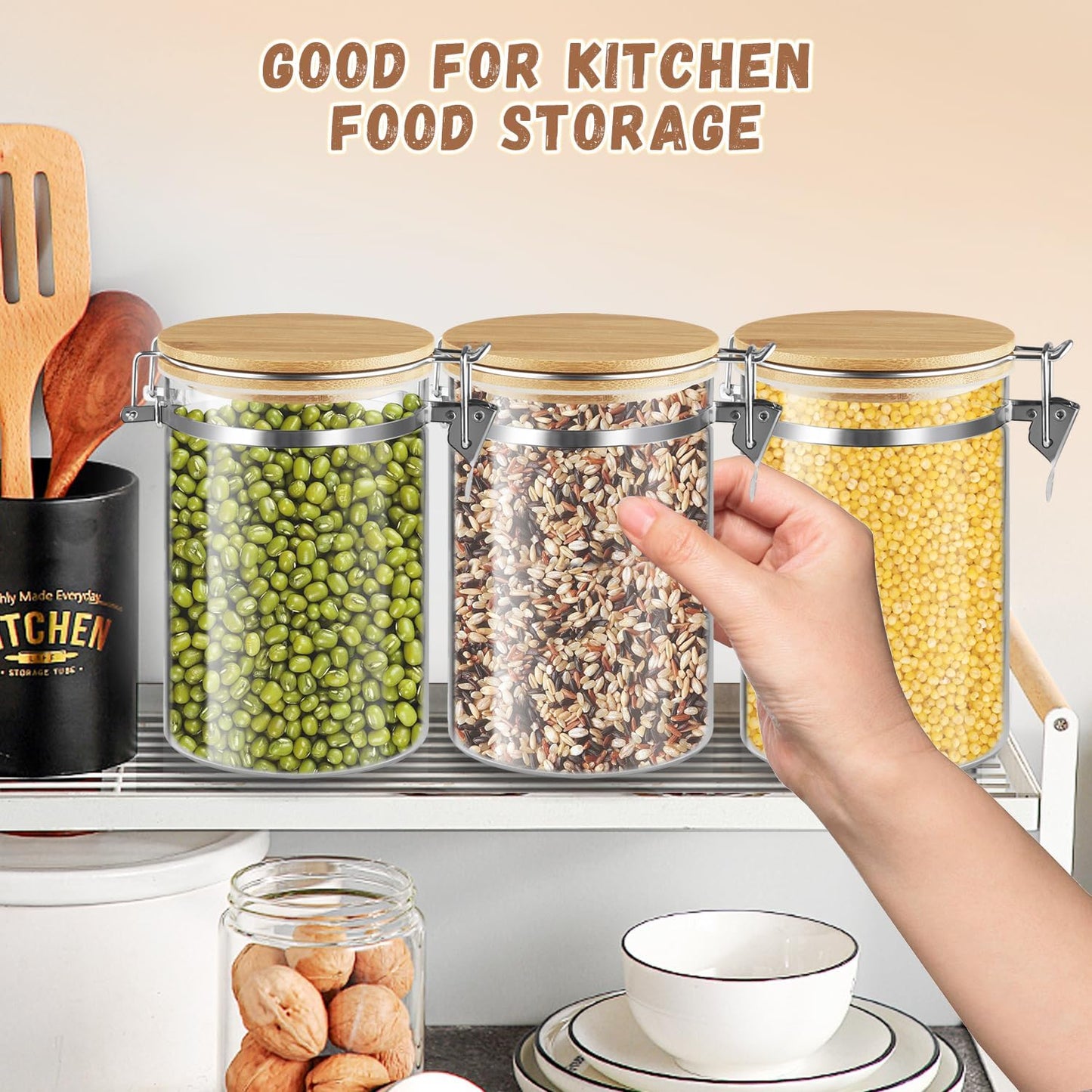 Set Of 2 Glass Jar With Bamboo Lids Empty Food Storage Jars With Locking Clamp Kitchen Canisters Glass Sealed Jar Container For Coffee Beans Sugar Tea Spices And More (900ml/30oz)