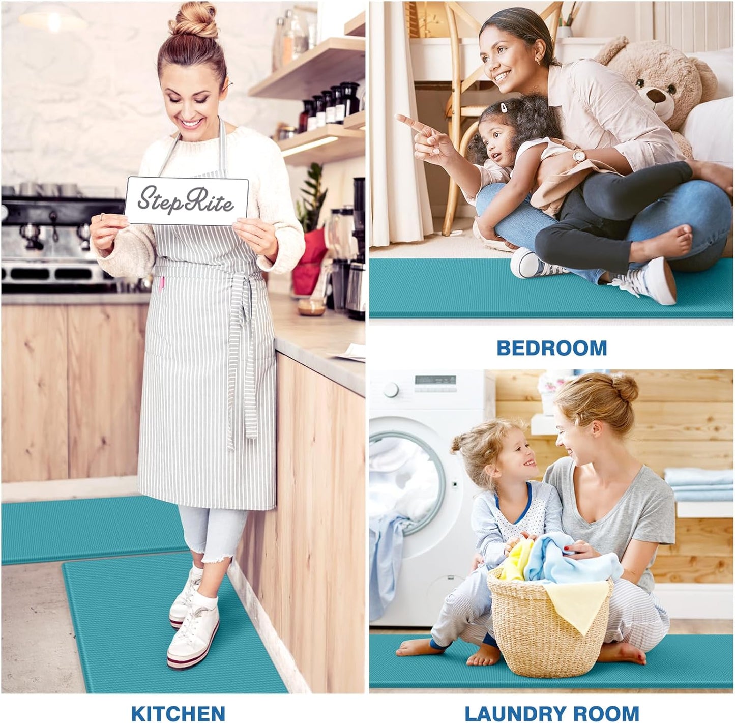 StepRite Kitchen Mats, 2PCS Kitchen Rugs, Cushioned Anti Fatigue Kitchen Mats for Floor, Non-Slip Standing Desk Mat, Waterproof Kitchen Rug Set for Kitchen, Floor, Office, 17.3"x30"+17.3"x47", Green