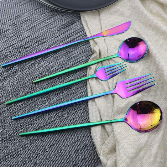 JASHII Shiny Rainbow Silverware Set, 30-Piece Stainless Steel Satin Finish Flatware, Kitchen Utensils, Mirror Polished Tableware Cutlery for Home and Restaurant, Dishwasher Safe
