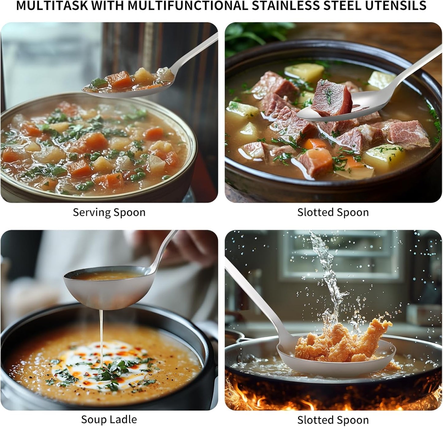 304 Stainless Steel Kitchen Utensil Set - 9pcs Cooking Utensils, Metal Kitchen Utensil Spatula Sets Cookware,High temperature resistance Kitchen Tool Set for Hanging Dishwasher Safe(Silver)