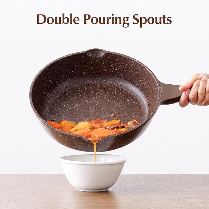 SENSARTE Nonstick Deep Frying Pan Skillet, 12-inch Saute Pan with Lid, Stay-Cool Handle, Healthy Cookware Cooking Pan with Cover, Induction Compatible (Toffee Brown)