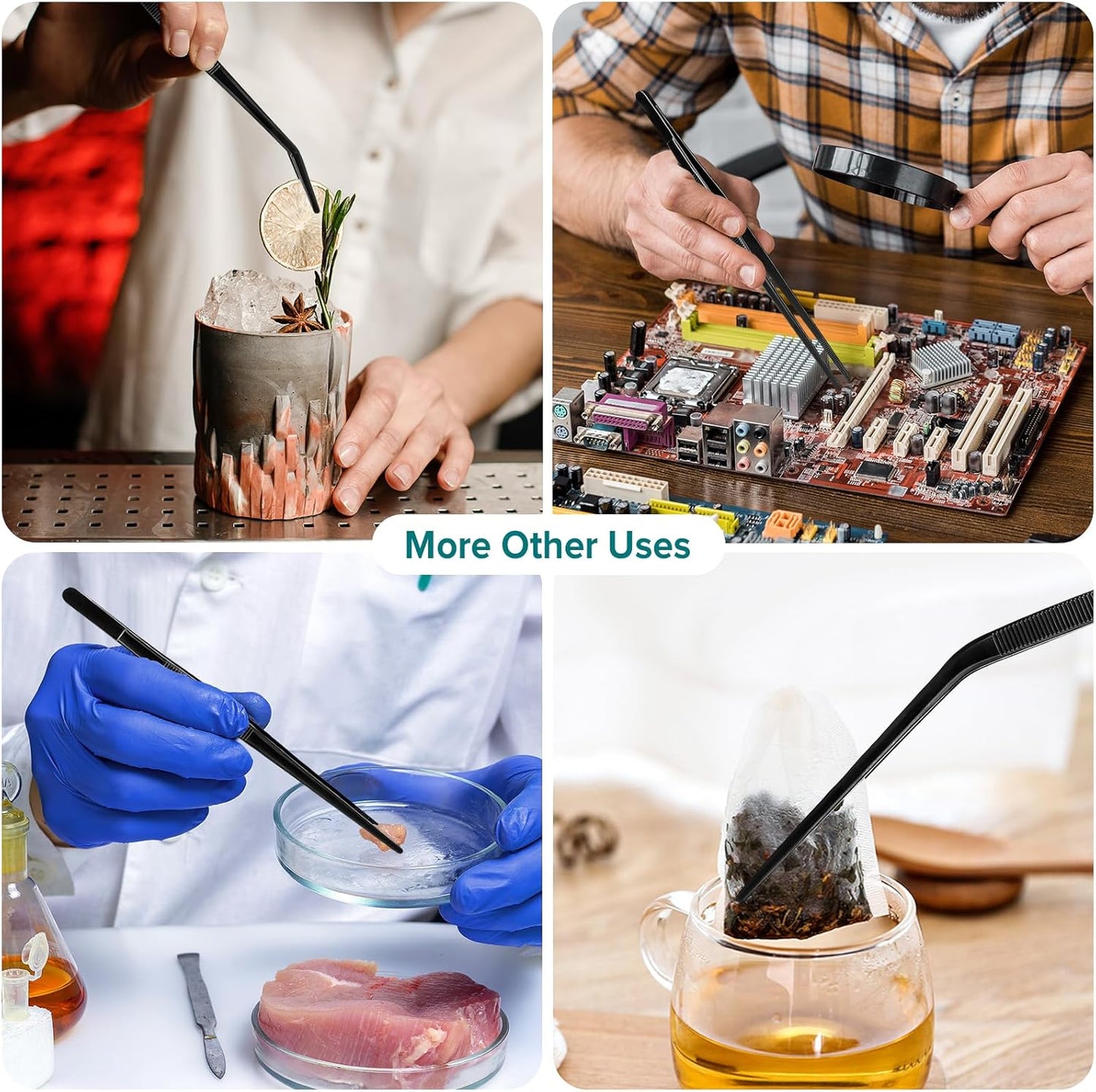 Kitchen Tweezer Tongs Set,6 Pcs Kitchen Tweezers,8" Cooking Tweezers Set,Stainless-Steel Food Chef Culinary Tweezers Tongs for Baking Decorating Feeding Plating,Black