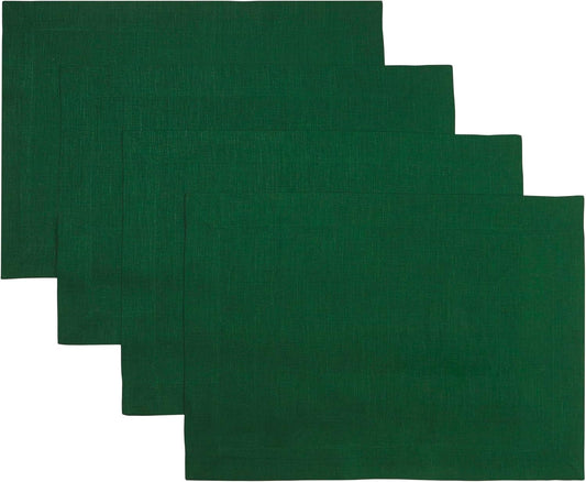 D'Moksha Homes Linen Forest Green Placemats Set of 4-100% Pure Linen Placemats 14 x 19 Inch for Fall, Autumn and Halloween - Handcrafted and Machine Washable