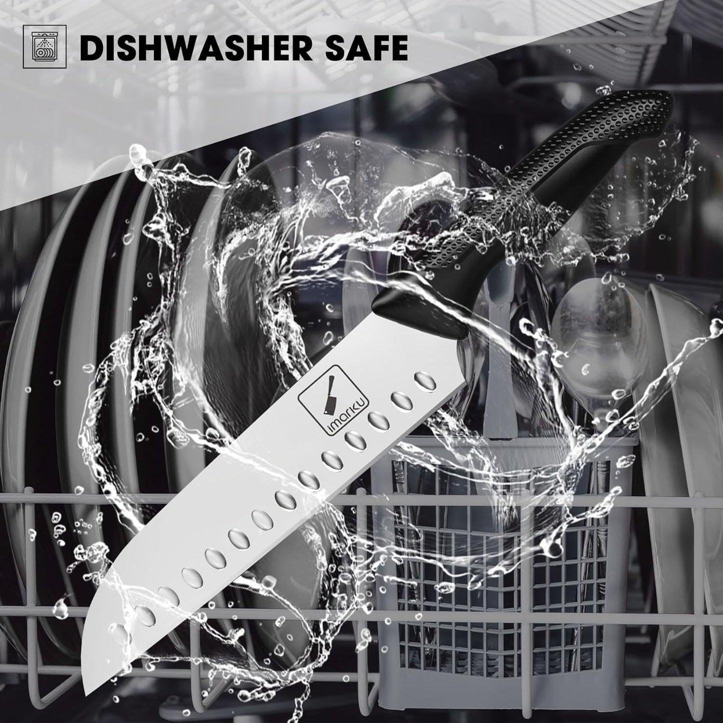 imarku Knife Set with Block, Sharp Knives Set with Built-in Sharpener, Stainless Steel Kitchen Knife Sets with Non-Slip Ergonomic Handle, Dishwasher Safe, 14 PCS Professional Knife Set for Gift, Black